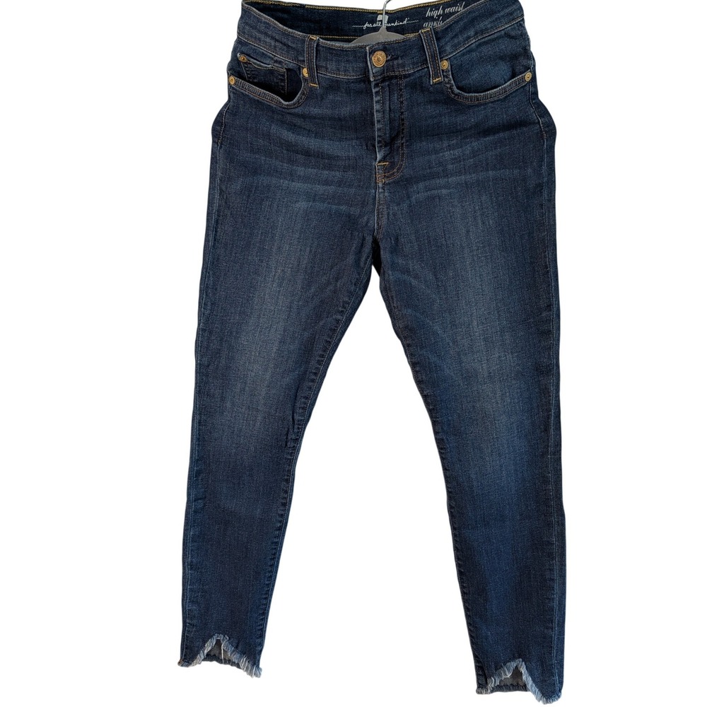 7 For All Mankind High Waist Ankle Gwenevere Skinny Jeans Dark Wash Step‎ Hem 26